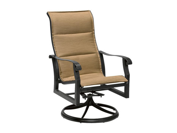 Picture of Woodard Cortland Padded Sling High Back Swivel Rocker Dining Arm Chair