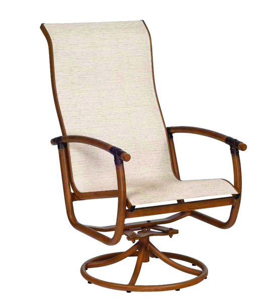 Picture of Woodard Glade Isle Sling High Back Swivel Rocker Dining Arm Chair