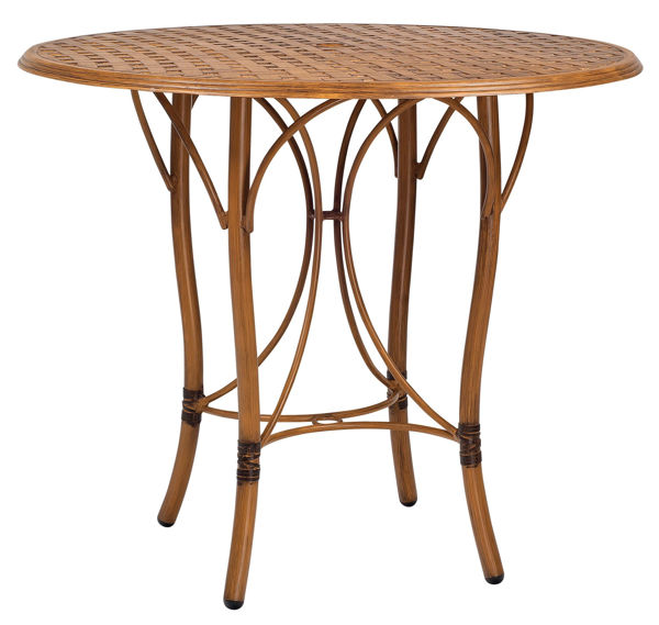 Picture of Woodard Glade Isle Tables Round Bar Height Table with Thatch Top