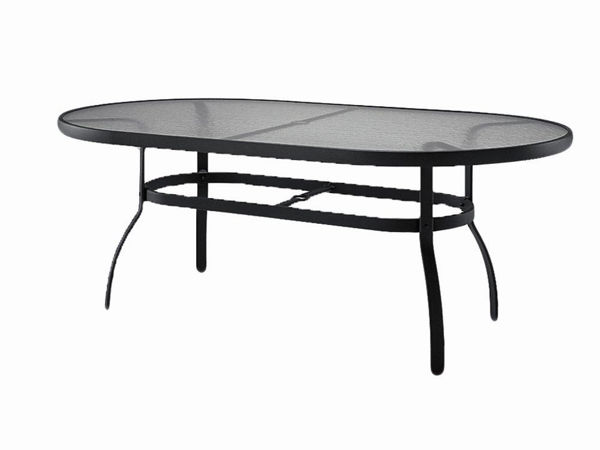 Picture of Woodard Deluxe Tables in Aluminum with Obscure Glass 42' x 74' Oval Umbrella Table