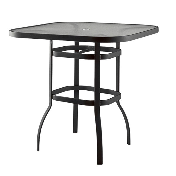 Picture of Woodard Deluxe Tables in Aluminum with Obscure Glass 42" Square Bar Height Umbrella Table