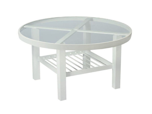 Picture of Woodard Elite Tables in Aluminum with Obscure Glass 36" Round Umbrella Coffee Table