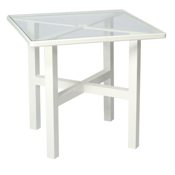 Picture of Woodard Elite Tables in Aluminum with Clear Glass 30" Square Dining Table