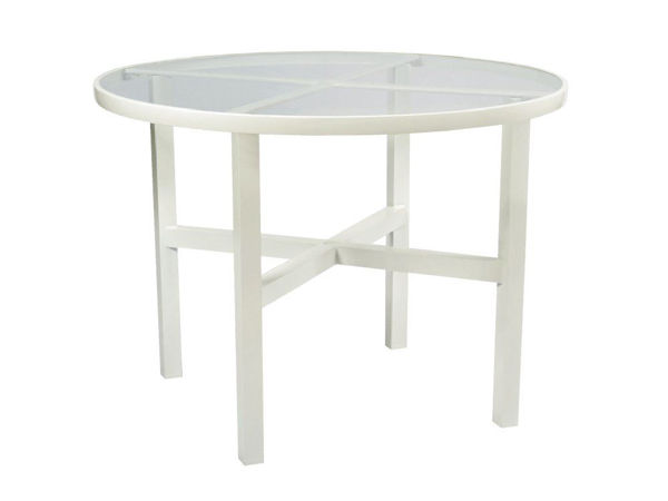 Picture of Woodard Elite Tables in Aluminum with Clear Glass 48" Round Counter Height Umbrella Table