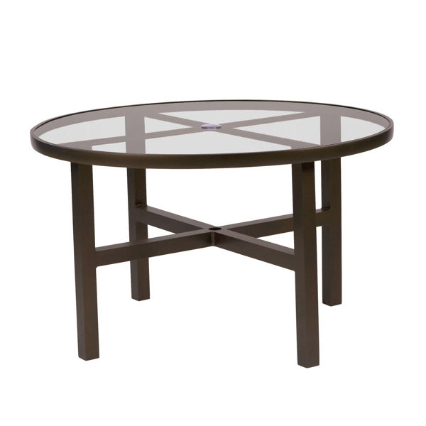 Picture of Woodard Elite Tables in Aluminum with Clear Glass 48" Round Umbrella Dining Table