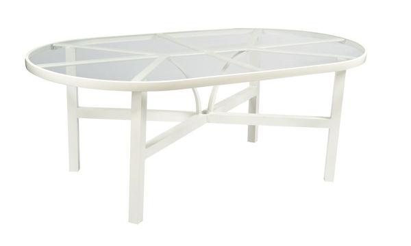 Picture of Woodard Elite Tables in Aluminum with Clear Glass 42' x 74' Oval Dining Table