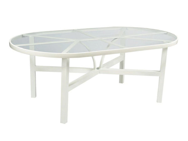 Picture of Woodard Elite Tables in Aluminum with Clear Glass 42' x 74' Oval Umbrella Table