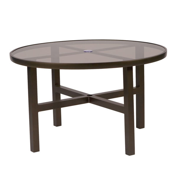Picture of Woodard Elite Tables in Aluminum with Bronze Glass 48" Round Umbrella Dining Table