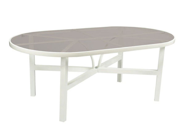 Picture of Woodard Elite Tables in Aluminum with Bronze Glass 42' x 74' Oval Umbrella Table