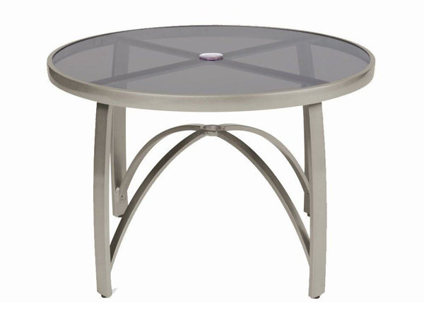Picture of Woodard Wyatt Aluminum with Smoked Glass 36" Round Bar Height Umbrella Table