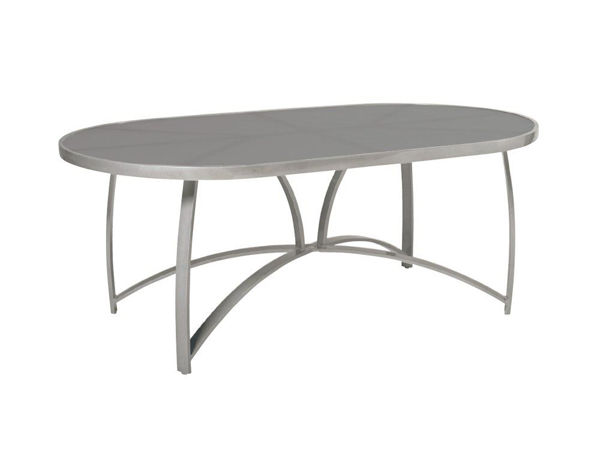 Picture of Woodard Wyatt Aluminum with Smoked Glass 42' x 74' Oval Umbrella Table