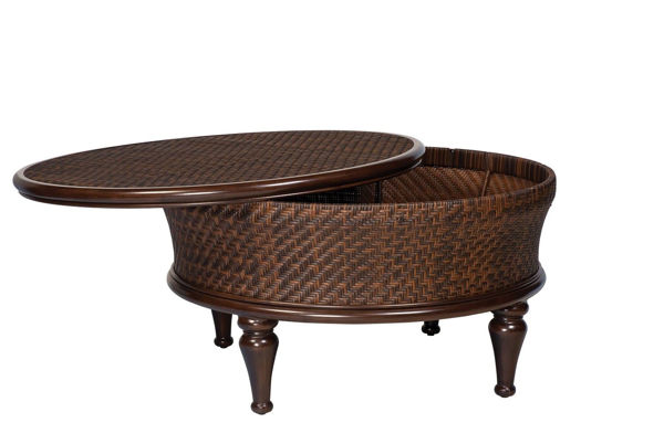 Patio Woodard North S Round, Outdoor Wicker Coffee Table With Storage