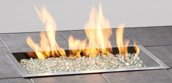 Picture of Outdoor Great Room 12' X 24' Rectangular Crystal Fire Pewter Burner With Glass Fire Gems