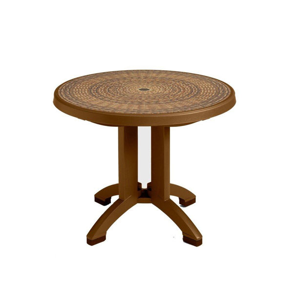 Picture of Grosfillex Havana 38" Round Resin Folding Table In Tobacco Pack Of 1