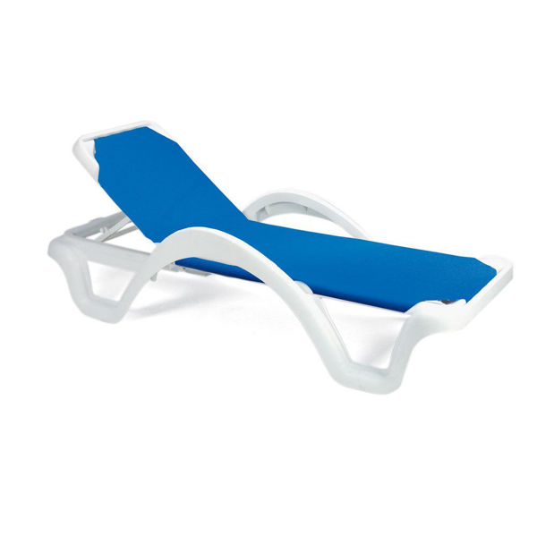 Picture of Grosfillex Catalina Adjustable Sling Chaise With Arm White Frame In Blue Pack Of 2