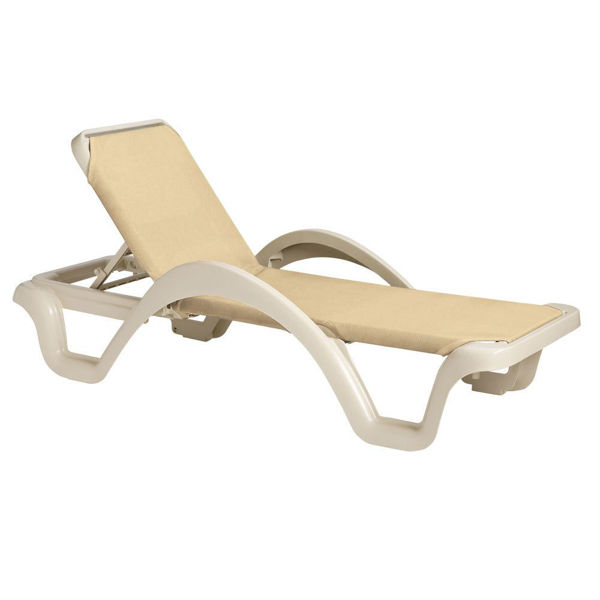 Picture of Grosfillex Catalina Adjustable Sling Chaise With Arm Sandstone Frame In Natural Pack Of 2
