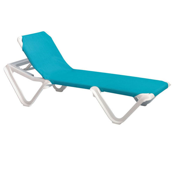 Picture of Grosfillex Nautical Adjustable Sling Chaise Without Arm White Frame In Turquoise Pack Of 2