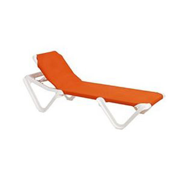 Picture of Grosfillex Nautical Adjustable Sling Chaise Without Arm White Frame In Orange Pack Of 2