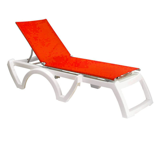 Picture of Grosfillex Calypso Adjustable Sling Chaise - White Frame In Orange Pack Of 12