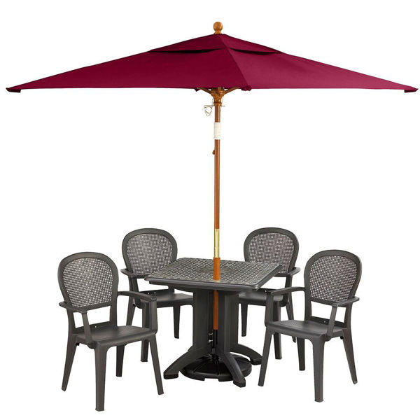 Picture of Grosfillex 6.5 Ft. Square Wooden Market Umbrella with 1 1/2" Pole In Burgundy Pack Of 1