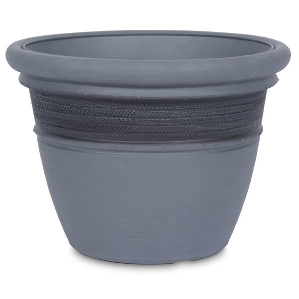 Picture of Grosfillex Cordoba 16" Round Commercial Planter In Brushed Smoke Pack Of 5