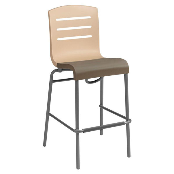 Picture of Grosfillex Domino Stacking Barstool In Beige Back And Taupe Seat Pack Of 8