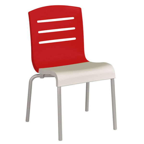 Picture of Grosfillex Domino Stacking Chair In Red Back And White Seat Pack Of 4